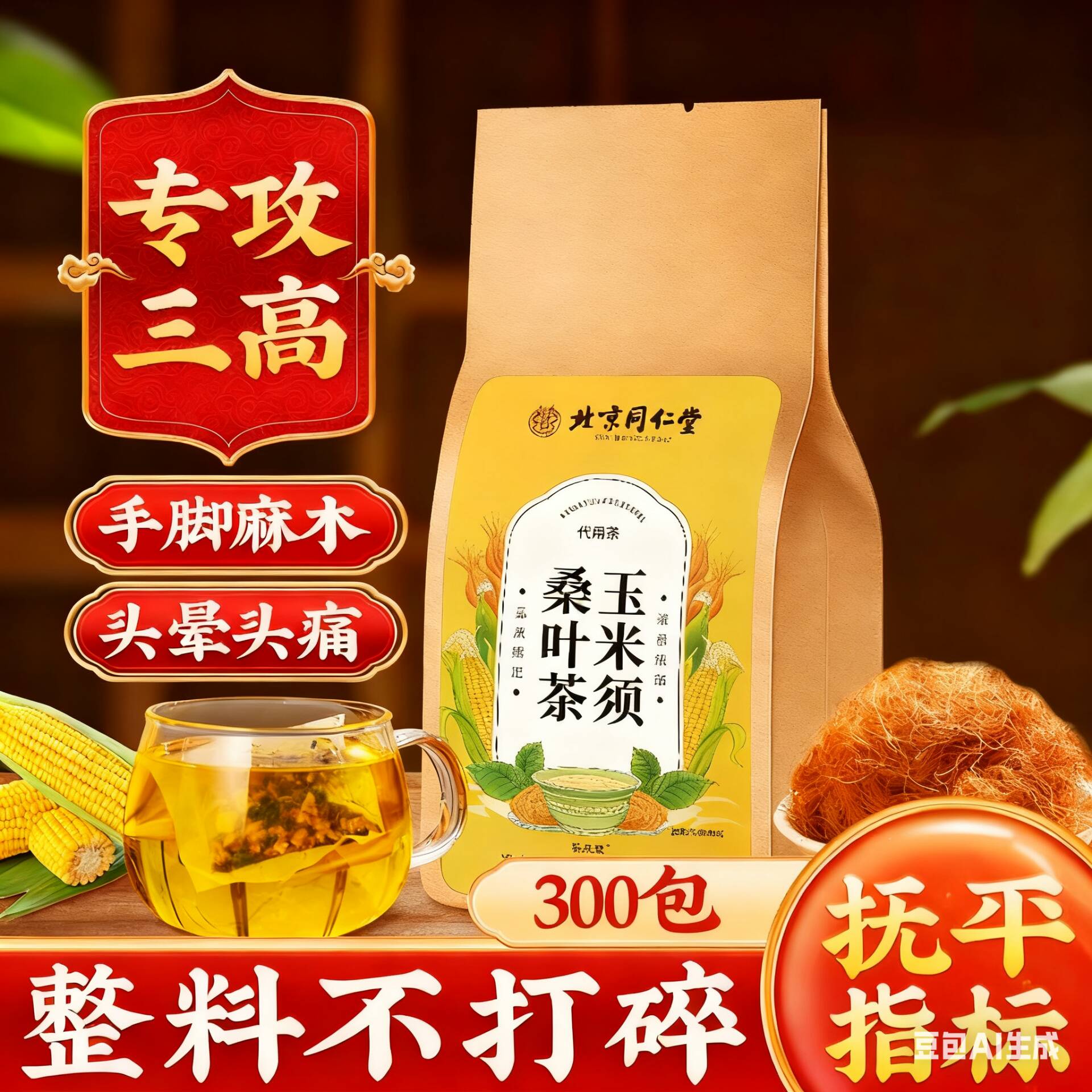 青钱柳玉米须桑叶三高茶罗布麻压脂糖降血养生茶正品官方旗舰店