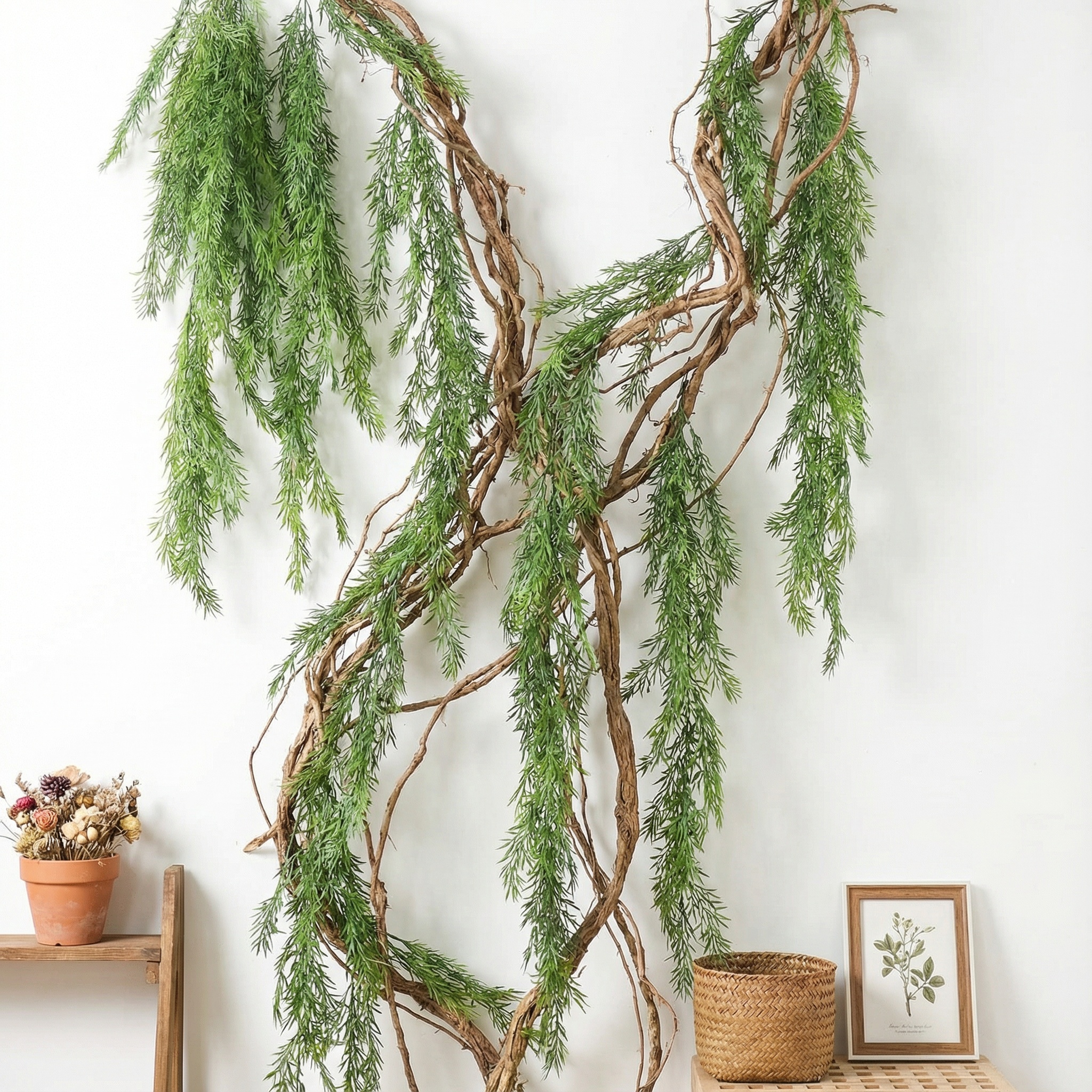 仿真3叉松针草藤蔓壁挂装饰绿植