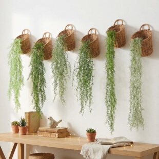 仿真垂吊天门冬壁挂绿植老人须空气草麦冬尤加利文竹吊顶酒店装饰