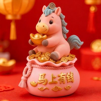 马年新款小号马上有钱香薰石膏娃娃白胚涂色摆件网红爆款