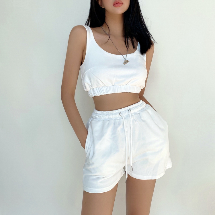 liviahome欧美辣妹ins运动背心套装女夏季高腰露脐吊带短裤两件套