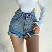 欧美风显瘦显腿长做旧毛边牛仔短裤 女夏季 修身 liviahome 高腰热裤
