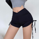 高腰显瘦运动休闲热裤 liviahome欧美辣妹侧边抽绳黑色短裤 女薄款
