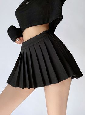 liviahome超短裙裤~辣妹防走光百褶裙高腰黑色A字半身裙女ins潮
