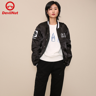 黑种子 棉服复古棒球夹克流感外套 AET NUT潮牌恶魔男女同款 DEVIL