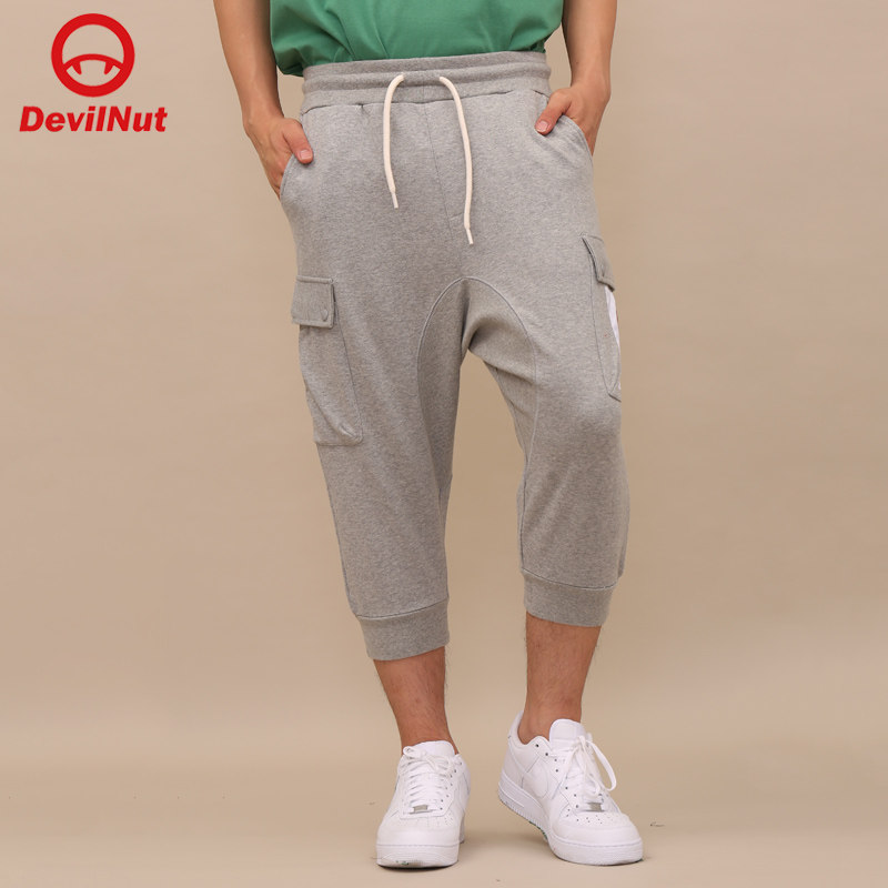 DEVIL NUT恶魔 潮牌 男女情侣宽松灰色七分裤运动裤卫裤 AOL SET