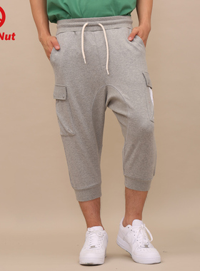 DEVIL NUT恶魔 潮牌 男女情侣宽松灰色七分裤运动裤卫裤 AOL SET