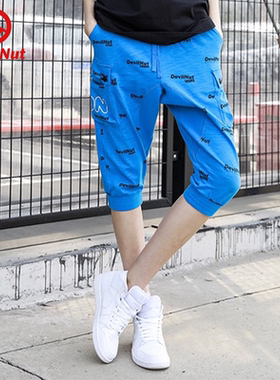 DEVIL NUT潮牌 恶魔 男女同款宽松灰色印花休闲卫裤 家居 AOL SET