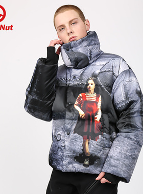 DEVIL NUT潮牌恶魔秋冬情侣无性别印花撞色保暖羽绒服  ATY
