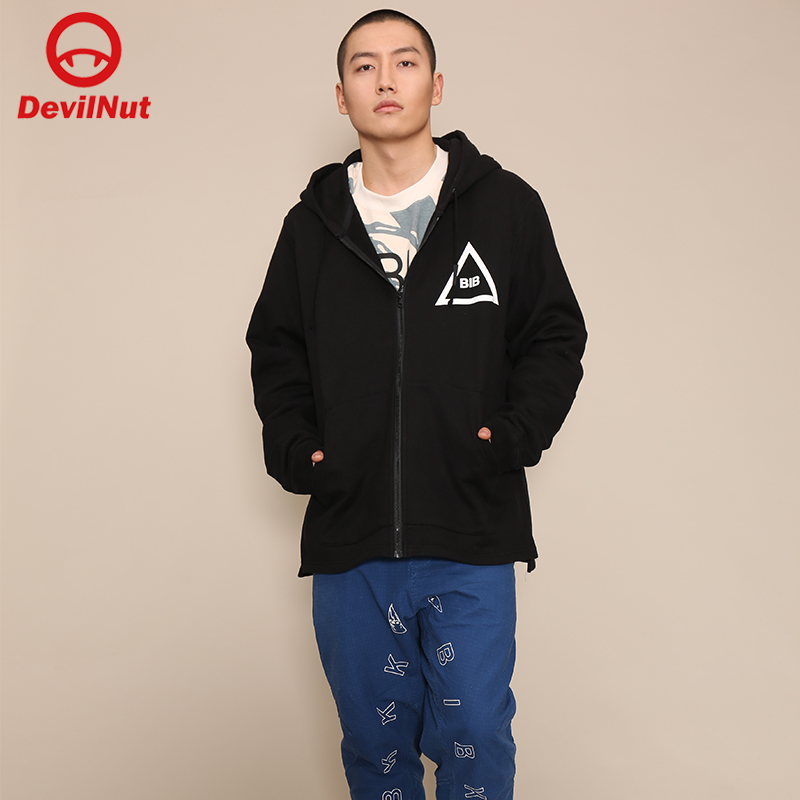 潮牌恶魔男女同款拉帽下摆卫衣