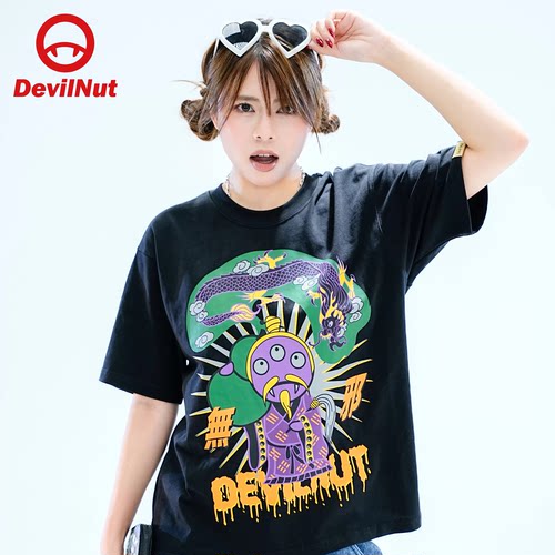DEVILNUT印花宽松短袖情侣T恤