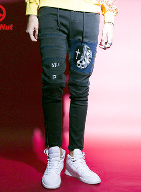 DEVIL NUT潮牌 恶魔 男女情侣秋季弹力裤修身裤 黑色安息日 STY