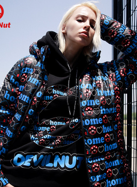 DEVIL NUT恶魔潮牌冬季保暖长款撞色保暖羽绒服 AOL AET