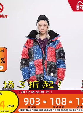 DEVIL NUT潮牌恶魔21秋冬情侣无性别撞色拼接羽绒服 美式方巾 ATO