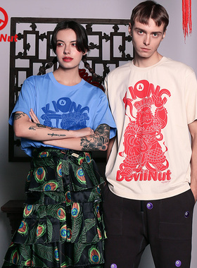 DEVIL NUT潮牌 恶魔 男女情侣 纯棉休闲宽松短袖T恤-四大天王 SNT