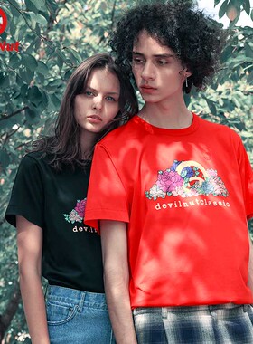 DEVIL NUT潮牌 恶魔 情侣中国红新年红大红短袖T恤 北欧 SNT