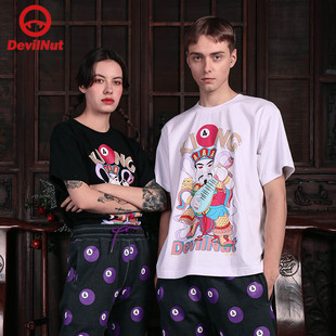 春夏男女情侣夏季 潮牌 国潮短袖 T恤 SNT DEVIL 四大天王 NUT恶魔
