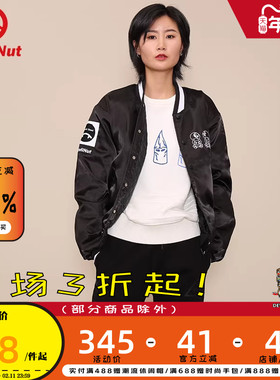 DEVIL NUT潮牌恶魔男女同款棉服复古棒球夹克流感外套-黑种子 AET