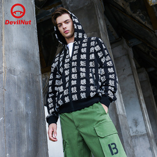 男女同款 恶魔 生僻字 贴袋拉链帽卫衣 SNT DEVIL NUT潮牌