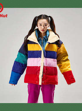 DEVIL NUT潮牌恶魔秋冬情侣无性别立领撞色拼接面包短羽绒服  ATO