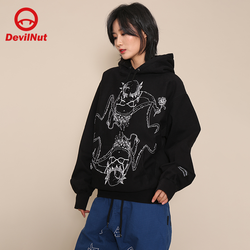 恶魔潮牌男女同款基础帽套卫衣