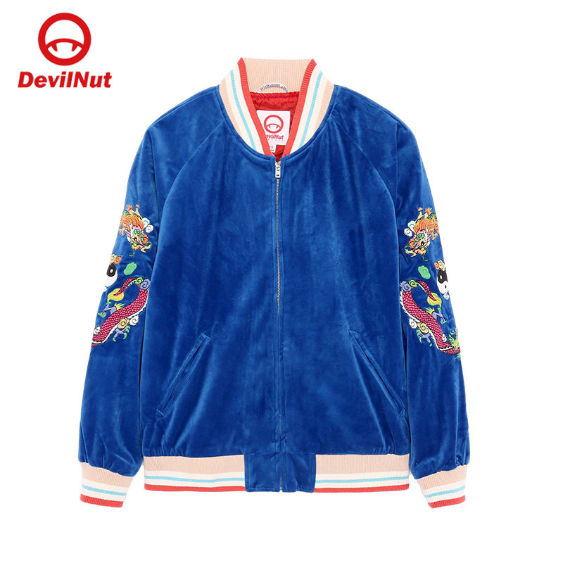 DEVIL NUT男女同款 潮牌 恶魔 插肩棒球中性夹克 流感外套 ASV