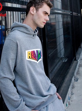 DEVIL NUT恶魔 潮牌 秋冬男女宽松灰色黑色连帽卫衣 家居 AOL AET