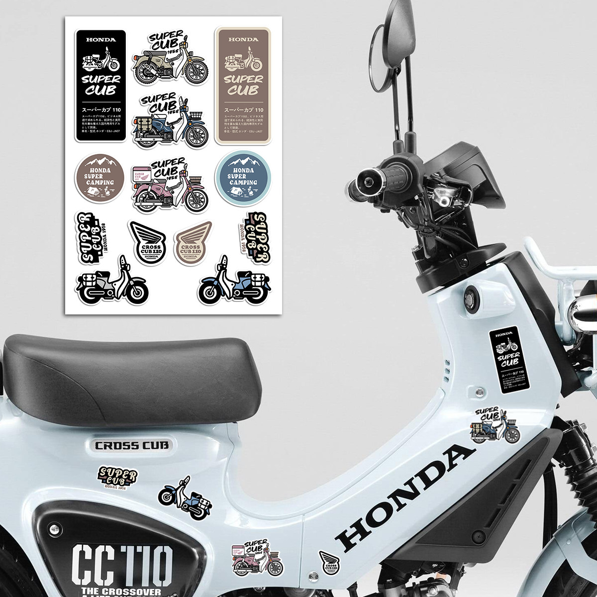适用本田幼兽贴纸CC110  super cub露营主题贴纸车贴摩托车改装贴
