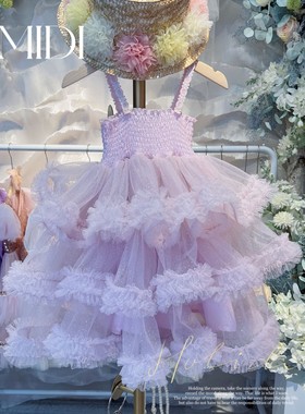 奇米迪女童紫色连衣裙仙2023夏装新款洋气韩版儿童公主裙吊带裙夏