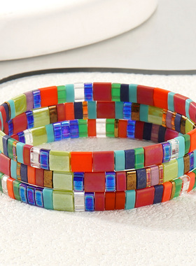 MLGM小众ins风春夏海滩彩虹TILA日本玻璃手链女糖果色弹力线手串