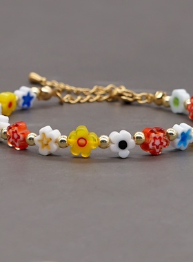 小众饰品波西米亚风琉璃花珠手工串珠个性春夏款学生闺蜜小手链女