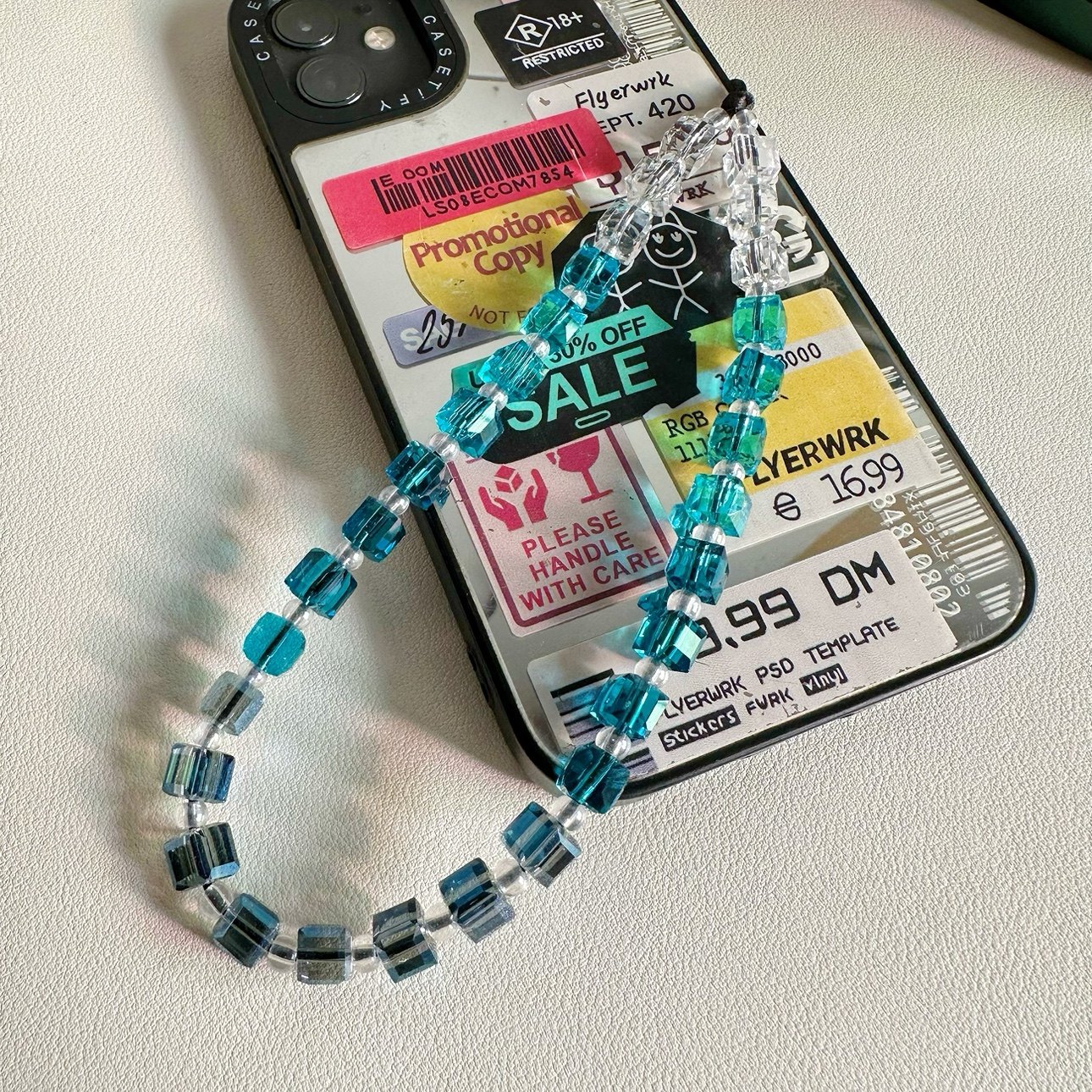 MLGM渐变蓝色方糖水晶手机壳链挂件高质感CCB挂绳 适用所有手机壳