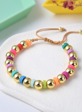 MLGM欧美民族风手工串珠18k铜镀金珠天然珍珠手链女式套装ins风