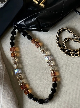 MLGM新款高级感方糖水晶手机绳个性腕带挂饰女生短款串珠手机链女