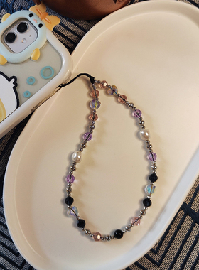 小众日韩同款平替爱心水晶串珠手机链腕带百搭防丢女生手机壳挂饰