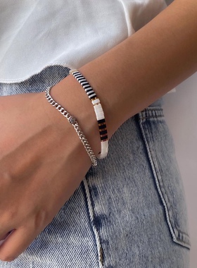 小众设计ins欧美风 黑白tila日本御幸珠手串个性时尚简约小手链女