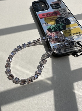 MLGM方形水晶手机链 浅紫色高质感女神手机绳 手机壳挂饰 CCB链