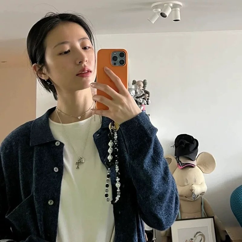 MLGM周雨彤时尚便携挂饰黑色爱心系列眼睛手机链手腕挂件绳挂饰女