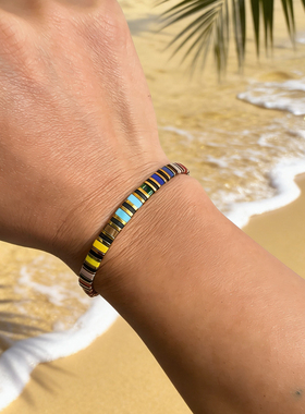 MLGM波西米亚民族风彩色手链Tila珠编织弹力线串珠手饰女叠戴手链