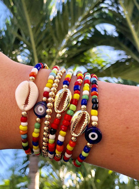 小众波西米亚风贝壳琉璃小手链