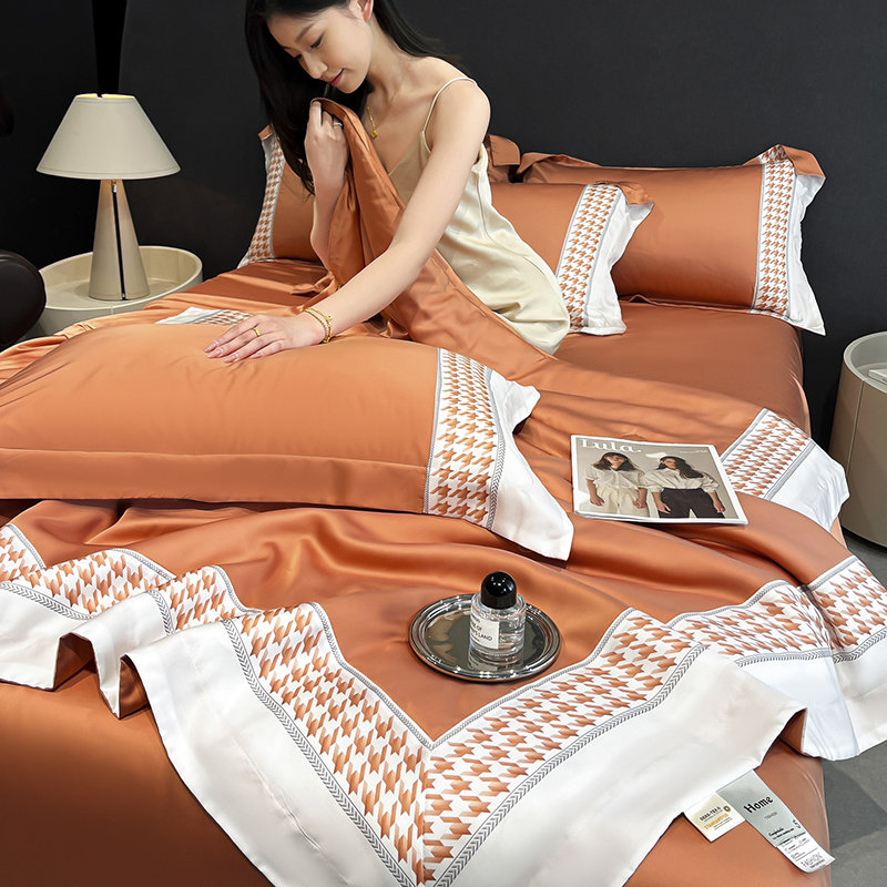 A类母婴标准 水洗冰丝刺绣真丝夏凉被四件套夏季凉感丝滑空调薄被