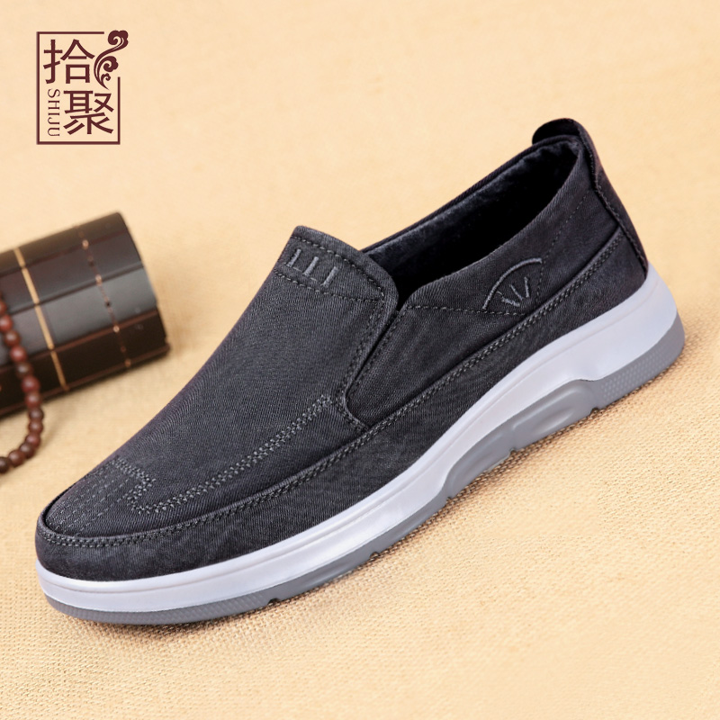 拾聚2025秋季新款老北京布鞋男中老年人一脚蹬透气休闲帆布鞋男鞋