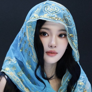 宁艺卓同款印度纱丽纱巾网纱刺绣异域风情茉莉公主头纱民族风发箍