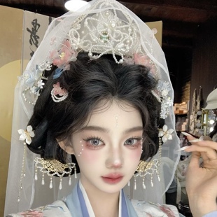 超仙立体3D打印发冠发饰宋制汉服簪花头冠珍珠贴面妆造古风头饰女