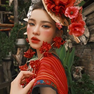 布朗族头饰民族风手工长流苏花朵发箍女旅拍写真演出道具古风头饰