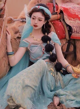 茉莉公主服装古风汉元素改良蓝色阿拉丁异域风情飞天敦煌沙漠服饰