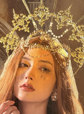 古希腊女神头饰麦穗金叶子海马体