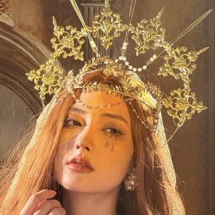 古希腊女神头饰麦穗金叶子汉服配饰异域眉心坠发饰海马体影楼cos