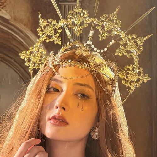 古希腊女神头饰麦穗金叶子海马体