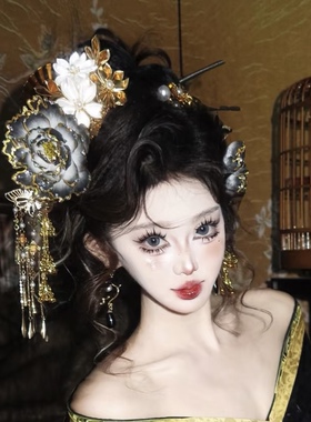 异域风流苏发夹黑道千金黑色和服写真旅拍女摄影和风汉服古风发饰
